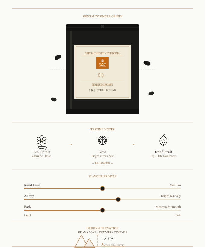 Yirgacheffe 250gm medium roast for espresso - Ethiopian speciality coffee